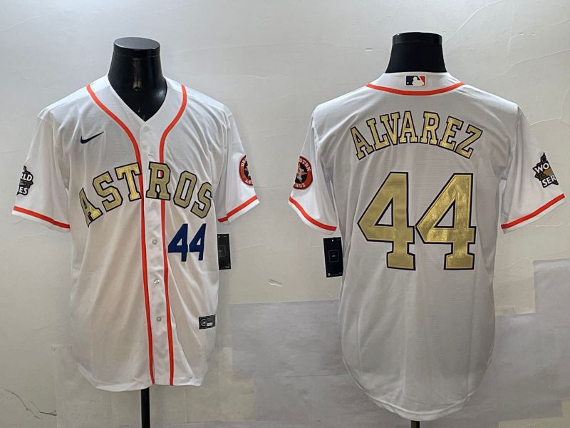 Men Houston Astros #44 Alvarez White Gold Game 2025 Nike MLB Jersey style 3